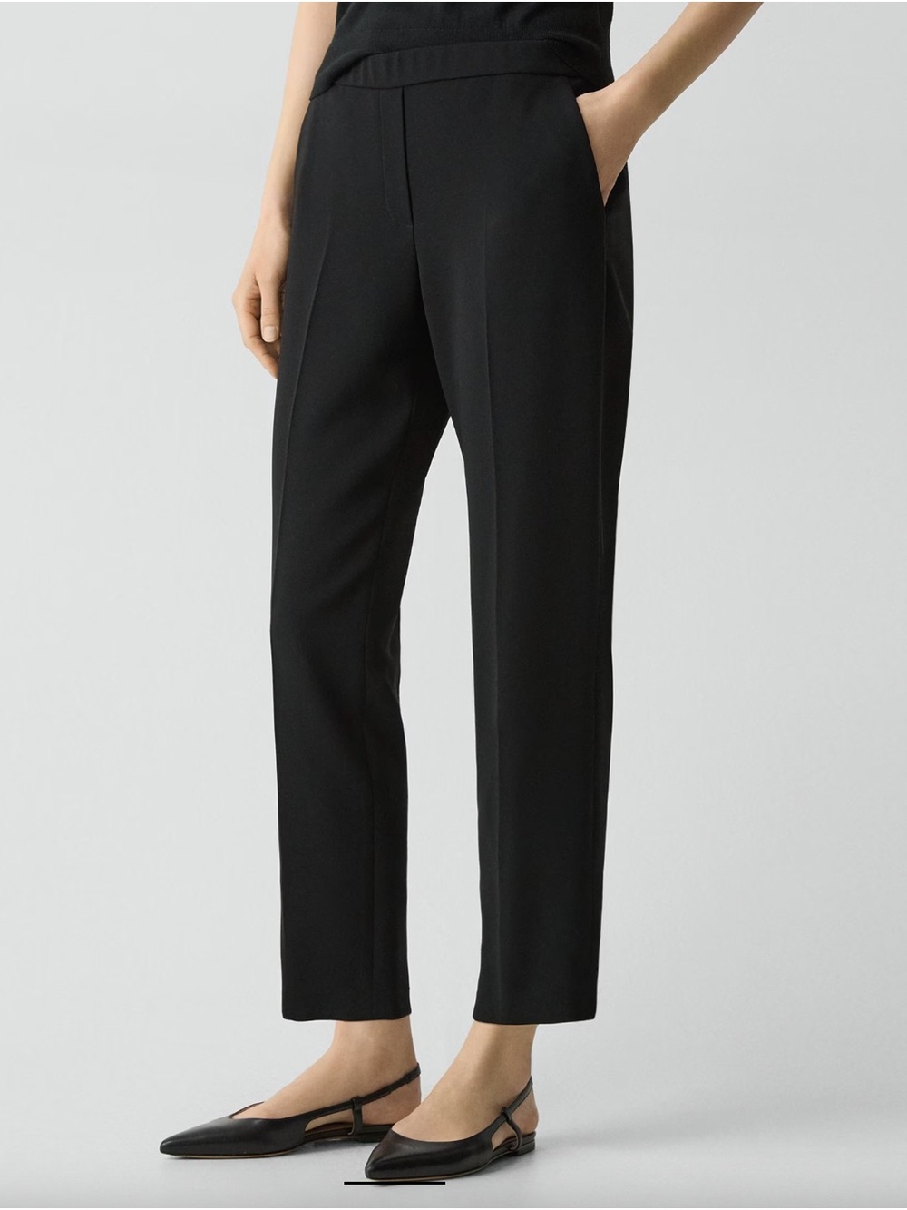 Theory Treeca Pull-On Pants Black Modern Crepe (Size 10)